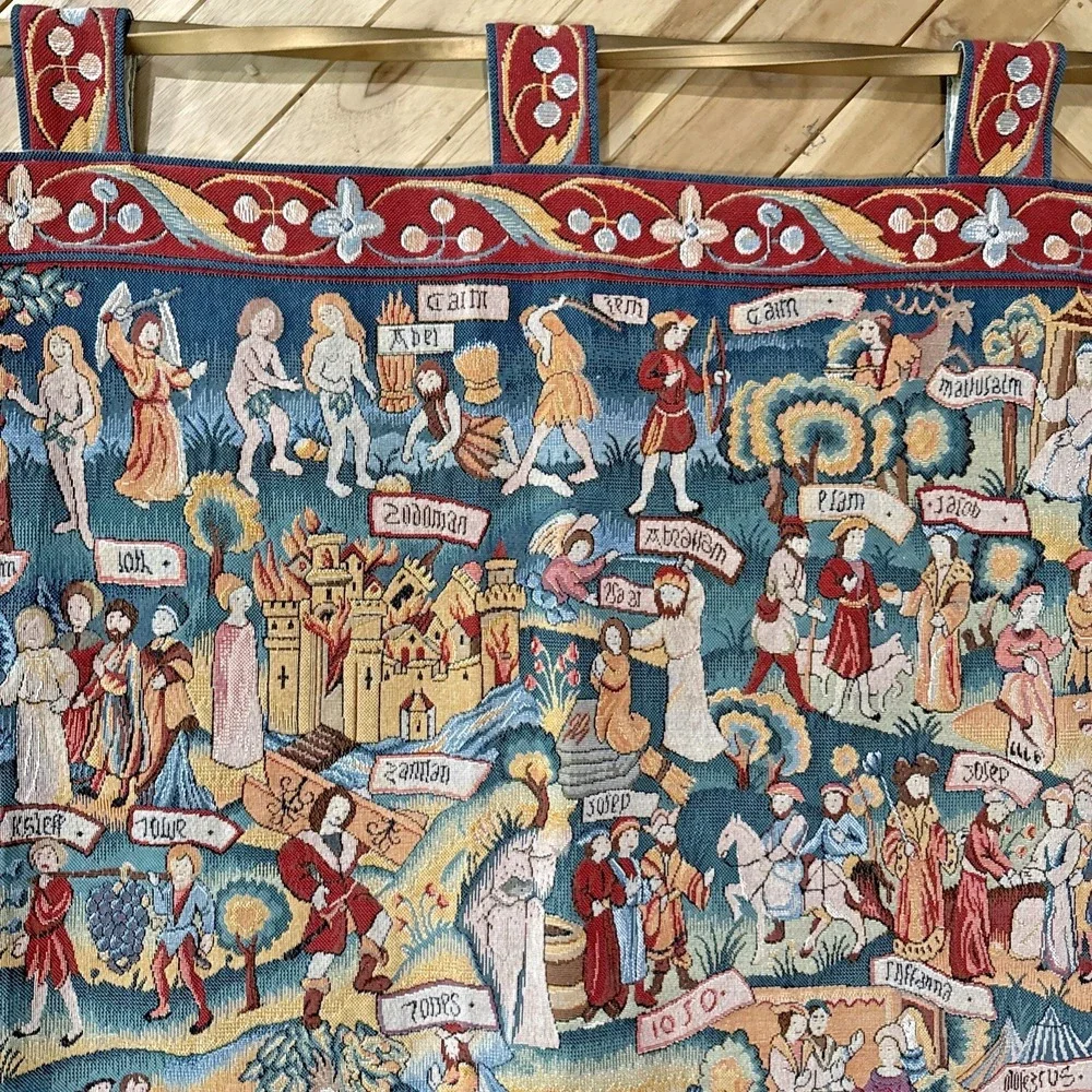 Vintage Biblical Tapestry Wall Hanging Bible Story Scenes 52x33 Rod Included